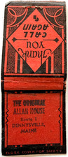 1930s Original Allan House Roadside Restaurant Matchbook Dennysville Maine picture