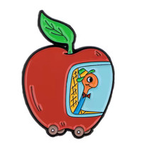 The Busy World of Richard Scarry - ENAMEL PIN - Lowly Worm In Apple Car Cute picture