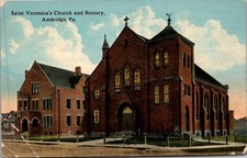 Saint Veronica’s Church Rectory Ambridge PA Vintage Postcard 5P18-3 picture