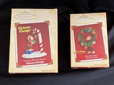 Vintage Hallmark Lot of 2 Curious George Keepsake Ornaments-2004 & 2005 picture