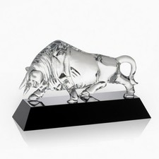 Crystal Bull Sculpture on Black Crystal Base - Deluxe Gift Box &  picture