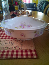 Haviland France Porcelain Floral Oval Soup Tureen  Lid 1 Qt Victorian set of two picture