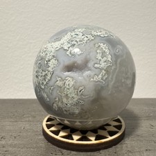 Blue Moss Agate Crystal Sphere With Small Druzy Pockets 256 Grams 2.2” picture