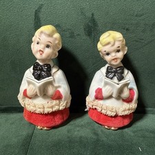 Vintage Christmas Choir Boy Figurines Spaghetti Lace Red Felt Japan 1950s picture