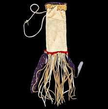Antique Circa 1900 Iroquois Attributed Medicine Bag Deerskin Trade Cloth Fringe  picture