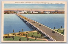 Vintage Harvard Bridge MIT Boston MA Linen Postcard Curteich-Chicago picture