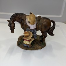Vintage 2001 Young’s Inc Western Horse Cowboy Kids Resin Figurine Ranch Decor picture