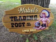 LARGE VINTAGE MABEL'S TRADING POST STORE PORCELAIN SIGN INDIAN 24