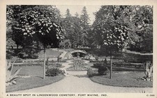 Fort Wayne IN Indiana Lindenwood Cemetery Gardens Stone Bridge Vtg Postcard 38A picture