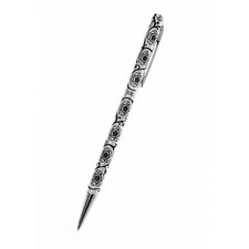 Ballpoint Pen Silver Plated Tudor Rose Designer Black Ink Brand New Boxed picture