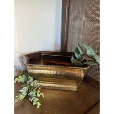 Vintage Hammered Brass Rectangular Hexagon Planter Trough picture