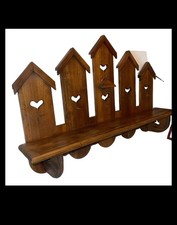 Nice Vintage 28” X 17” Bird￼House & Heart Cutout Handmade Wood Wall Shelf picture