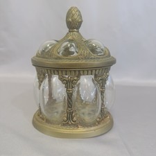 Vtg Solid Brass & Hand-Blown Bubble Glass Dome Caged Apothecary Jar 7.25