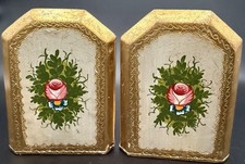 Vtg Florentia Italy Italian Florentine Bookends Roses-Red and Gold picture