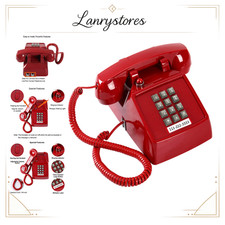 Vintage Red Corded Telephone - Classic 2500 Analog Desk Phone with Ringing Indic picture