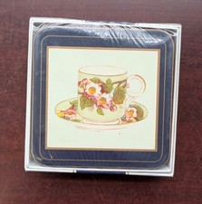 Vintage NOS Pimpernel Cork Coaster Set Floral Teacup New picture