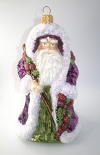 Vintage POLISH Purple Robed Santa * St Nick & Holly  Glass Christmas Ornament 7