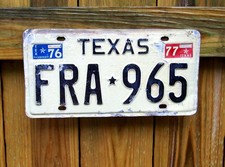 EXPIRED TEXAS 1977 77 Distressed FRA 965 STAR Heavy Embossed License Plate Tag picture