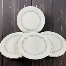 Minton Silver Scroll Pattern Round Porcelain Dish Plate Set 6 Made In England picture