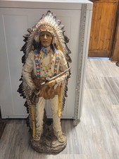 Native American Chief Sculpture Figurine with Headdress and Pipe picture