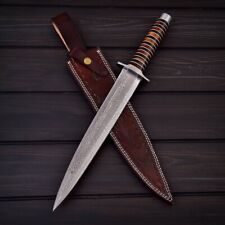 Custom Handmade Damascus Rain Drop Hunting Dagger Knife with Leather Sheath picture
