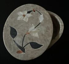 Engraved Soapstone Box With Inlay Oval  picture