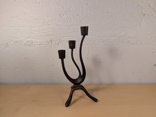Vintage MCM Brutalist Cast Iron 3-Arm Candelabra Wavy Biomorphic Candle Holder picture