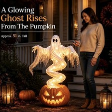 LED Swirling Ghost Pumpkin Yard Lamp | Lighted Halloween Garden Decor, Outdoor picture
