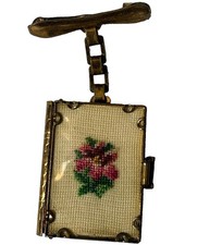 Vintage Austrian Petit Point Embroidered Brass Mini Souvenir Locket Booklet picture