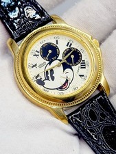 Seiko Lorus Mickey Mouse Watch 1990's [N MINT] 36mm Calendar Gold Tn New Battery picture