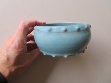 OLD CHINESE DRUM SHAPED BOWL OR BRUSH WASHER WITH A BLUE GLAZE picture