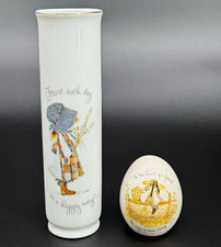 Vintage 1973 Holly Hobbie Porcelain Lot—Bud Vase & Egg Japan Cottagecore picture