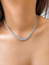 25Carat 3-Prong Set Diamond Graduated Tennis Necklace in 14K White Gold Over 16