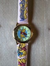 Vintage New Disney Winnie The Pooh Watch BMI Pink Leather Glow In The Dark picture