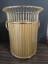 Vintage MCM Gold Wire Wastebasket Mid Century Atomic Hollywood Regency Trash Can picture