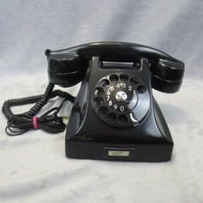 Vtg NOS Ericsson Sweden Glossy Black Bakelite Rotary Table Desk Telephone 1940s picture