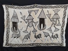 Vintage African Korhogo Mud Cloth Côte d’Ivoire Hand Painted Tribal Textile Rust picture