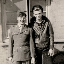 c1940s WWII US Army Soldier Sailor Leather Flight Jacket Snapshot Photo Bicycle picture