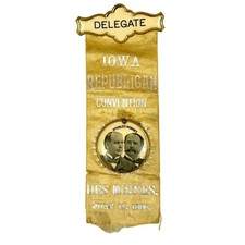 Original 1896 Iowa Republican Convention Delegate Ribbon Badge Mckinley Hobart picture