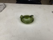 Authentic Vintage Indiana Hen On Nest Glass Olive Green HON Glass Covered Dish picture