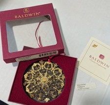 Baldwin 24kt Gold Finished Brass Courchevel Ice Flower Christmas Ornament in box picture