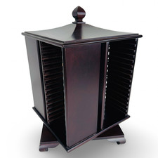 Vtg BOMBAY CO 64 CD Rotating Rack Mahogany Finish w/ Decorative Wood Finial Top picture