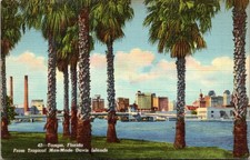 Tampa Florida Curteich Linen Postcard Davis Islands Tropical Man-Made B69 picture