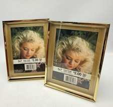 2- VTG Brass Picture Frame 5” X 7”Gold Tone Metal Glass picture