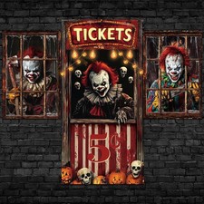 3 Pcs Halloween Evil Circus Window Door Covers Decorations Set Scary Clown Ghost picture