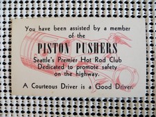 ORIGINAL 1950'S PISTON PUSHERS SEATTLE HOT ROD CLUB COURTESY CARD  picture