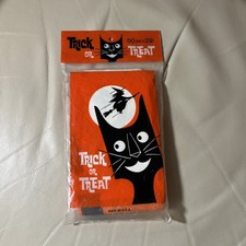 VTG 1960s Halloween Black Cat Witch Trick or Treat Paper Candy Bags Sealed 50 ct picture