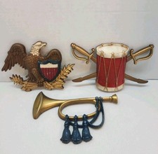 3 pcs Vintage Sexton USA, Eagle w/Shield PATRIOTIC Metal Wall Plaque Americana picture