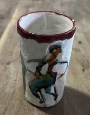 Vintage 1982 Mila Dubruvnik Folky Pottery Vase 3.5” Tall 2” Diameter picture