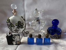 Job Lot 7 Vintage Perfume Bottles Collection - Cobalt Blue, Crystal, Art Deco picture